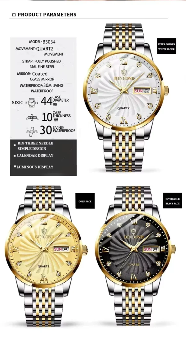 Binbond B3034 -"luxury quartz watch for men" - Image 4